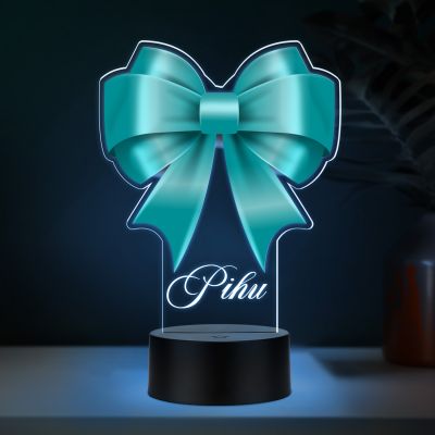 Personalized Turquoise Bow Theme LED Night Light Lamp Custom with Name Girls Room Decor Birthday Gift for Girls Return Gift for Girl Multicolored Light & USB Powered